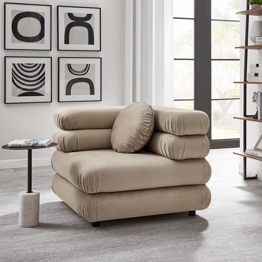 Strata Upholstered Velvet Corner Chair | Modular Sectional Component, Taupe