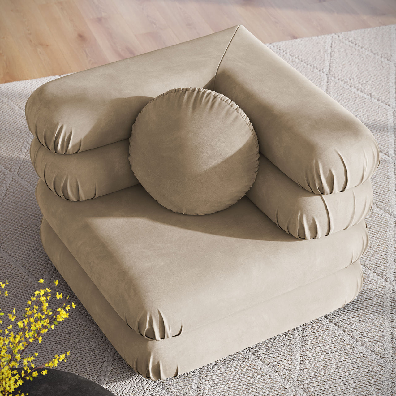 Strata Upholstered Velvet Corner Chair | Modular Sectional Component, Taupe