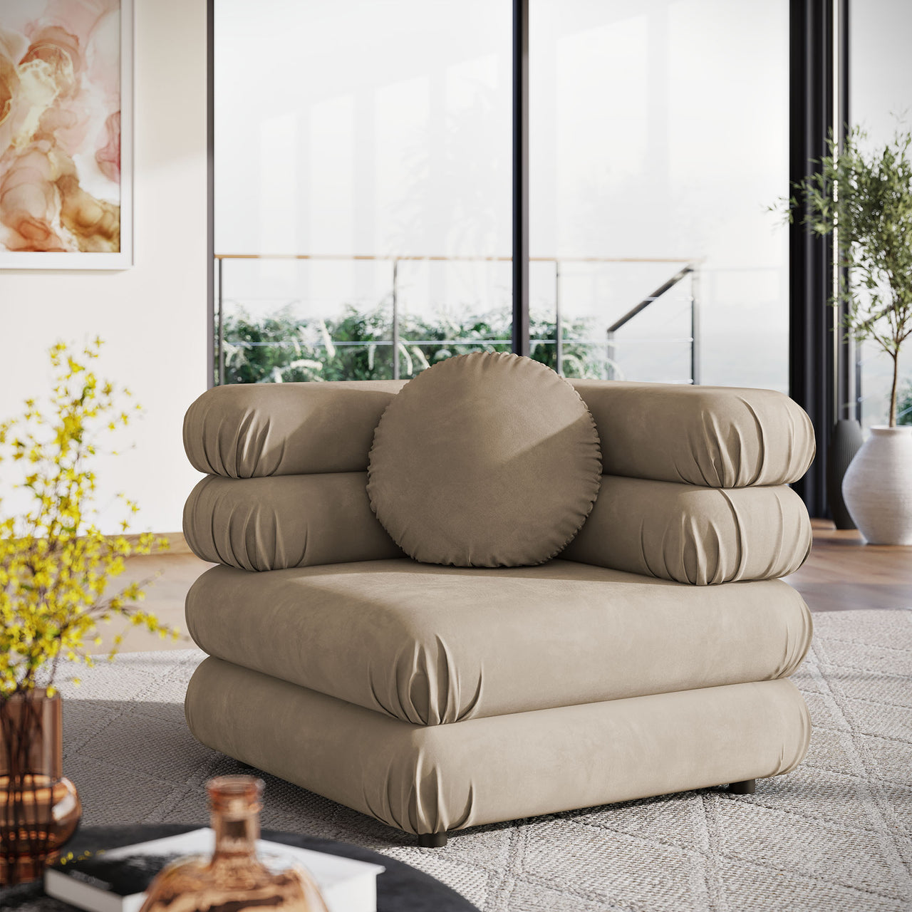 Strata Upholstered Velvet Corner Chair | Modular Sectional Component, Taupe