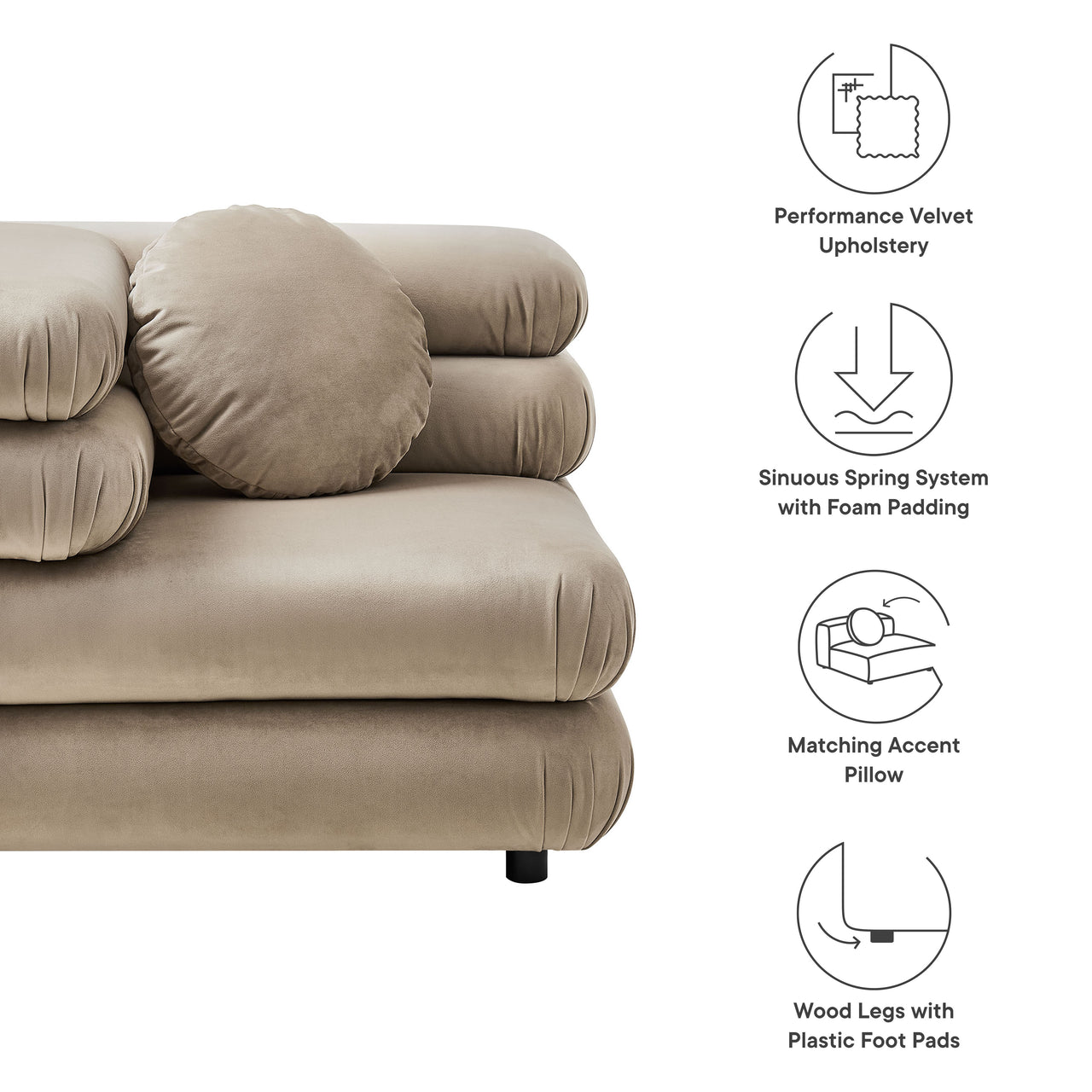 Strata Upholstered Velvet Corner Chair | Modular Sectional Component, Taupe