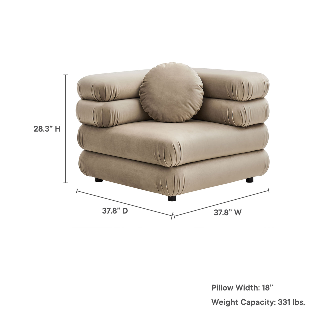 Strata Upholstered Velvet Corner Chair | Modular Sectional Component, Taupe