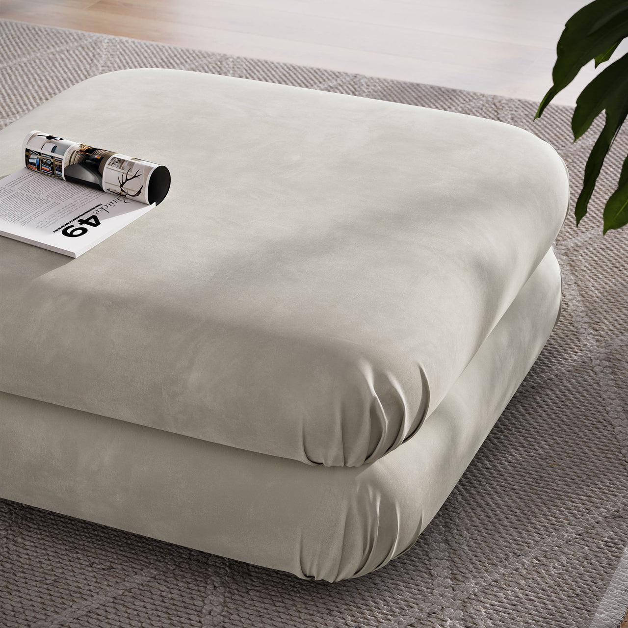 Strata Upholstered Velvet Ottoman | Modular Sectional Component, Almond