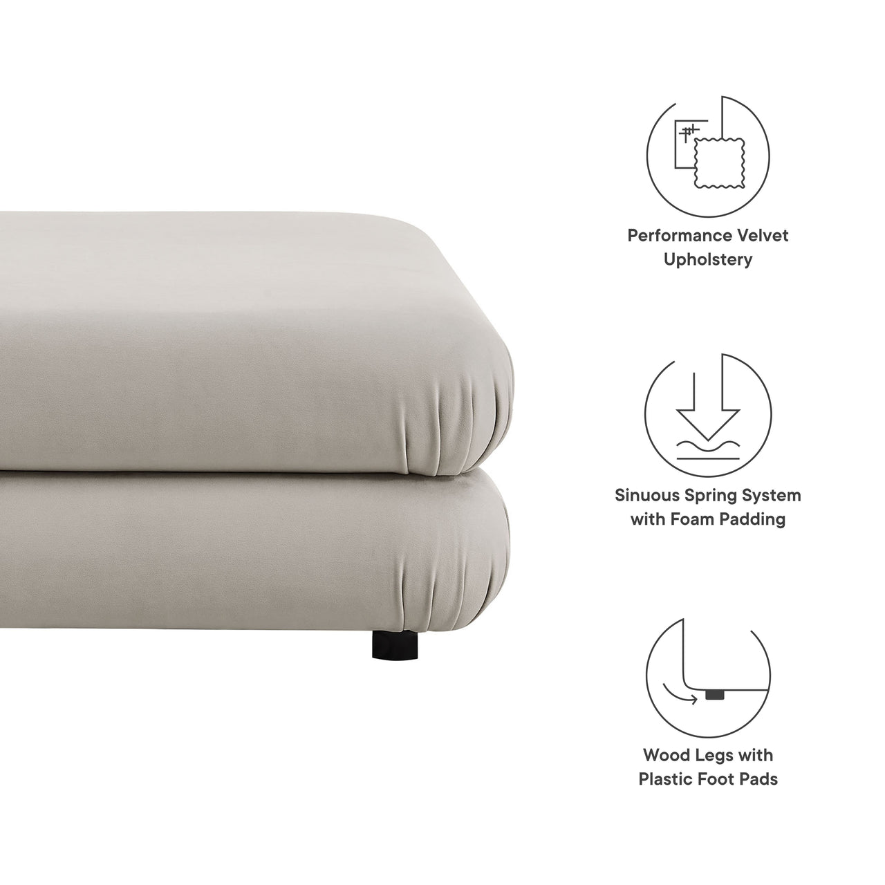Strata Upholstered Velvet Ottoman | Modular Sectional Component, Almond