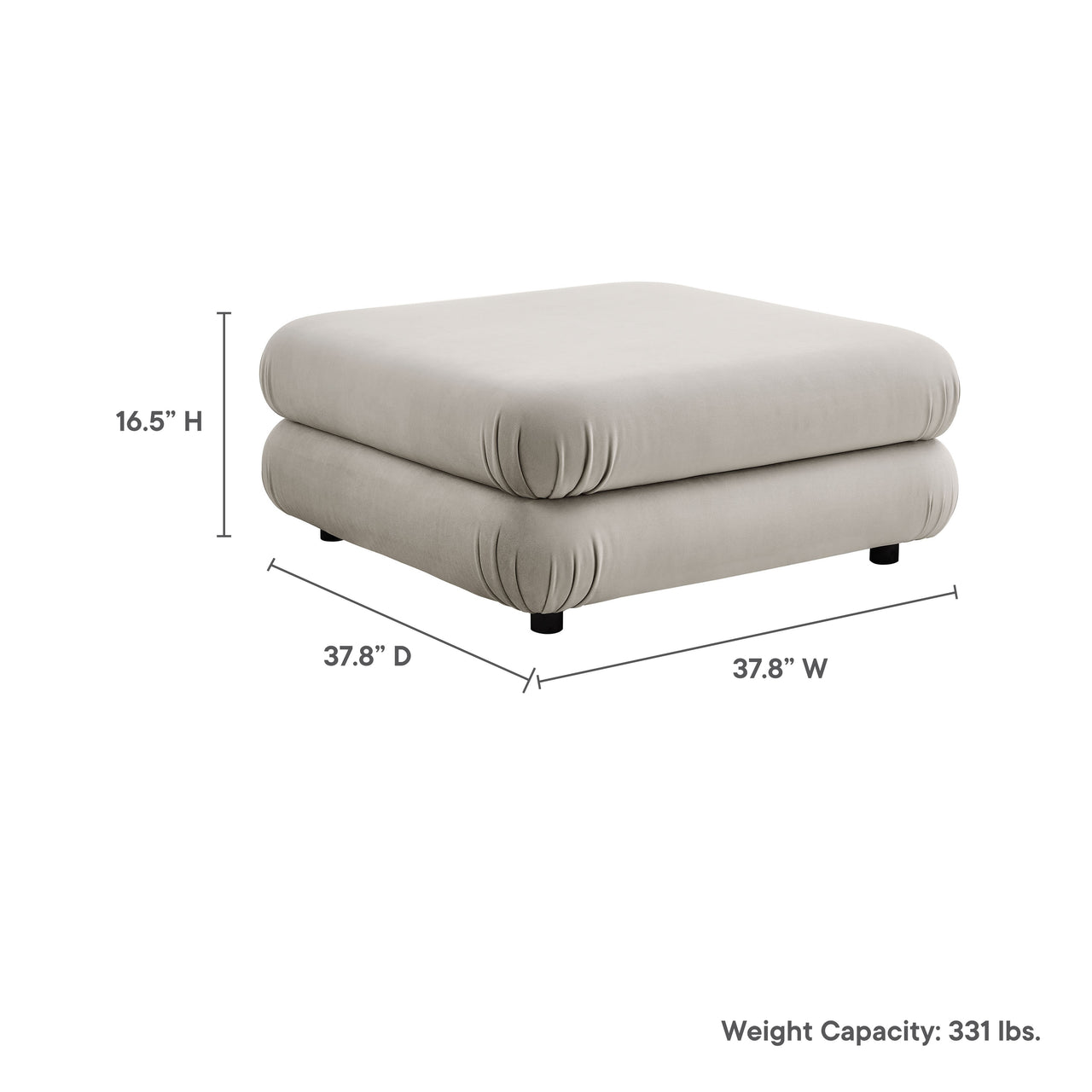 Strata Upholstered Velvet Ottoman | Modular Sectional Component, Almond
