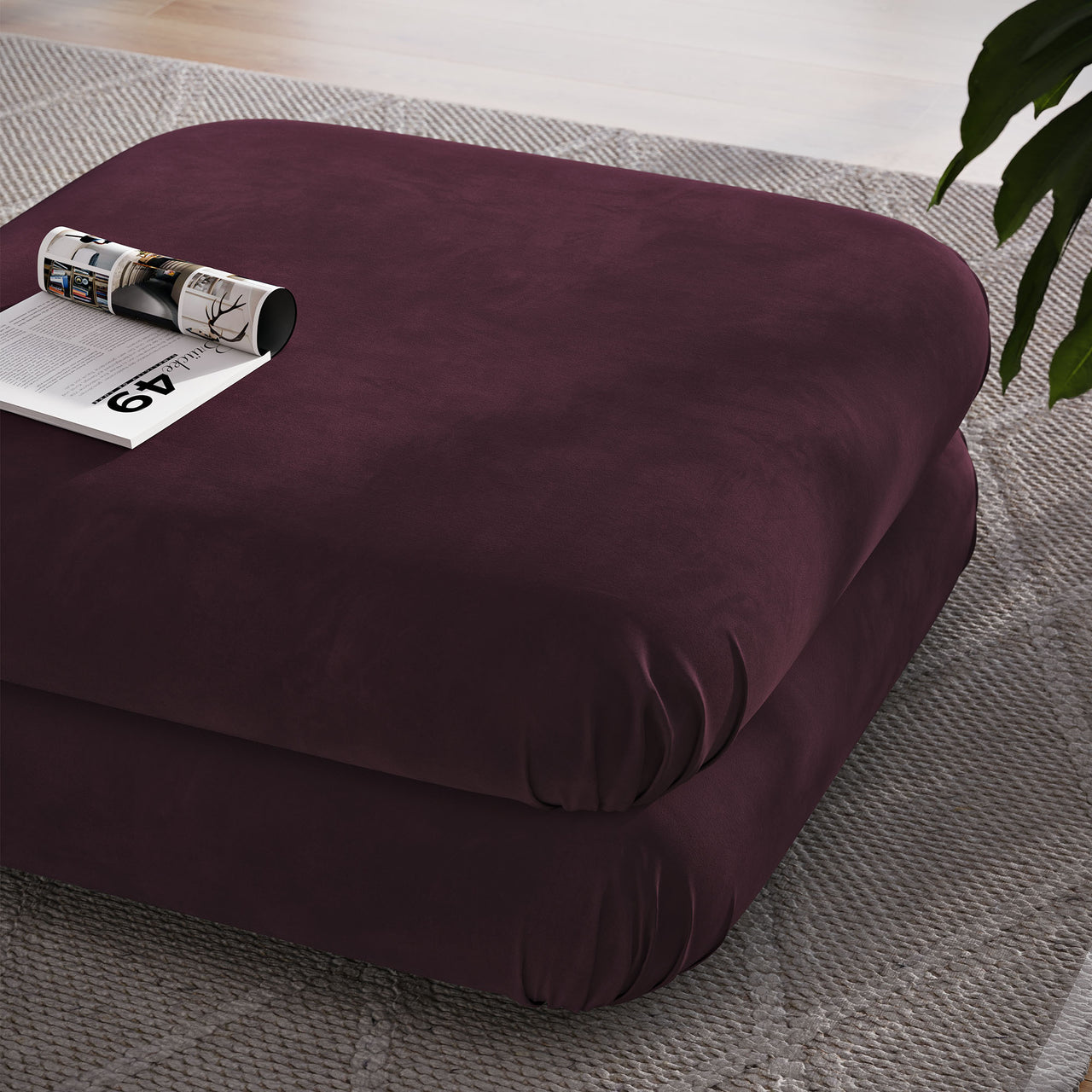 Strata Upholstered Velvet Ottoman | Modular Sectional Component, Wine