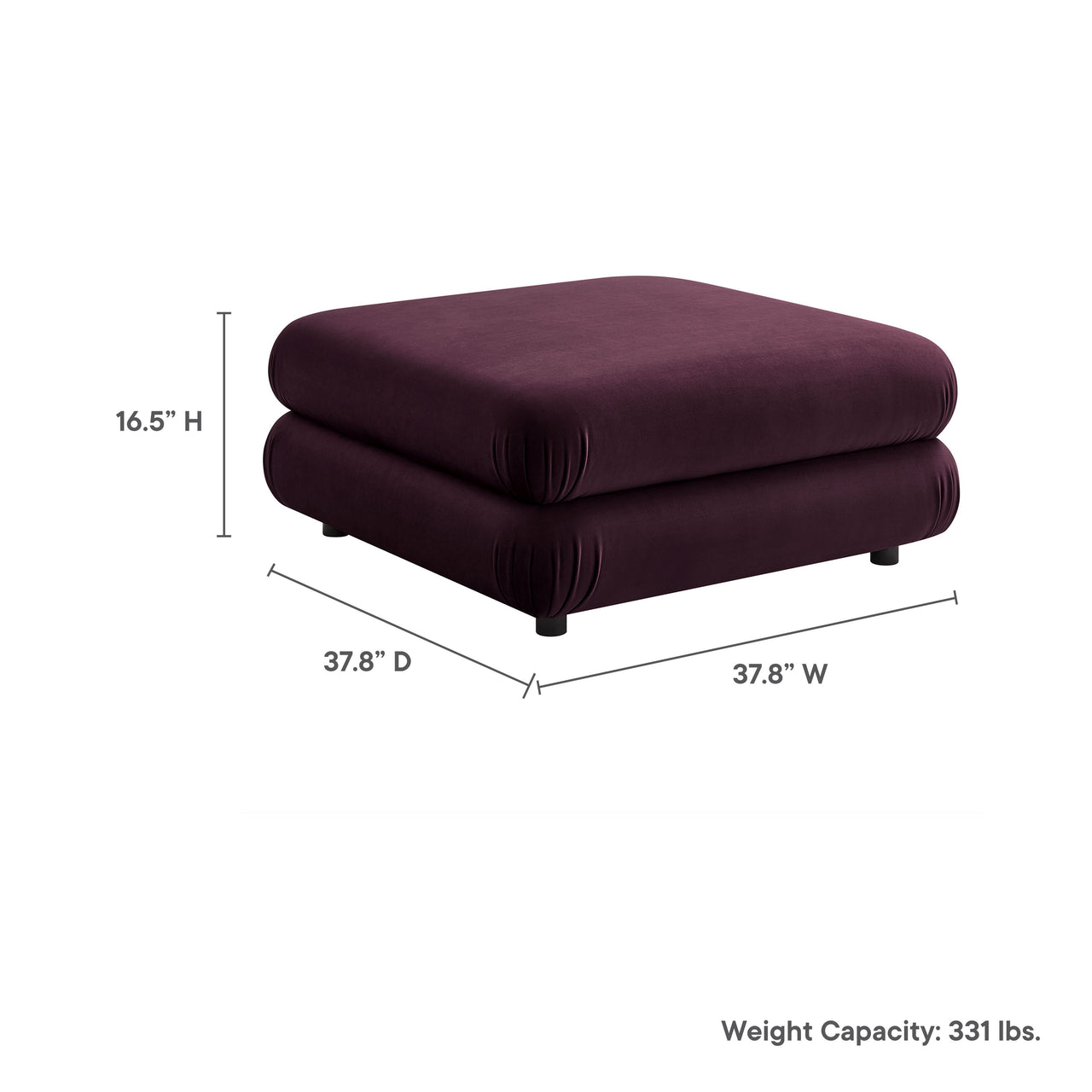 Strata Upholstered Velvet Ottoman | Modular Sectional Component, Wine