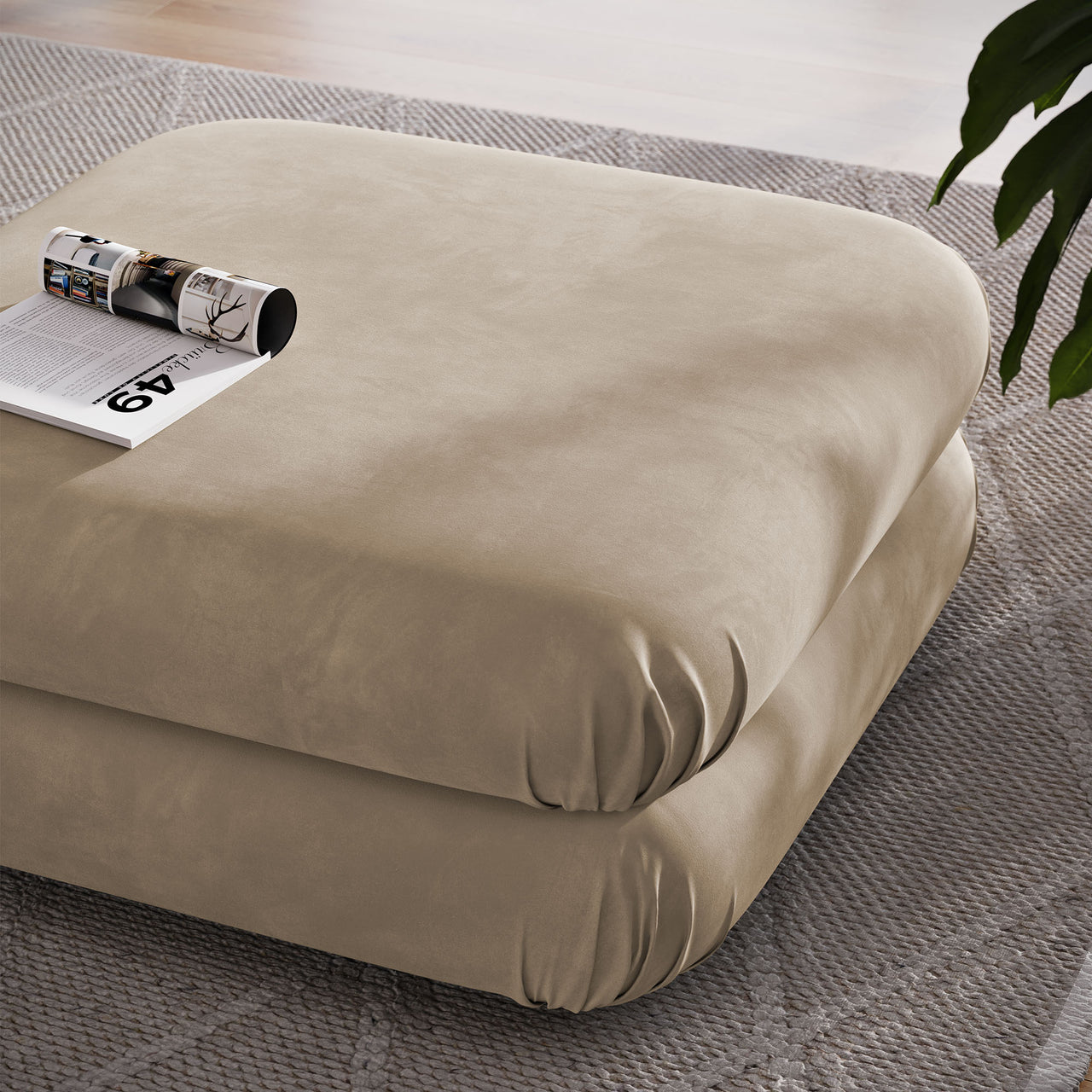 Strata Upholstered Velvet Ottoman | Modular Sectional Component, Taupe