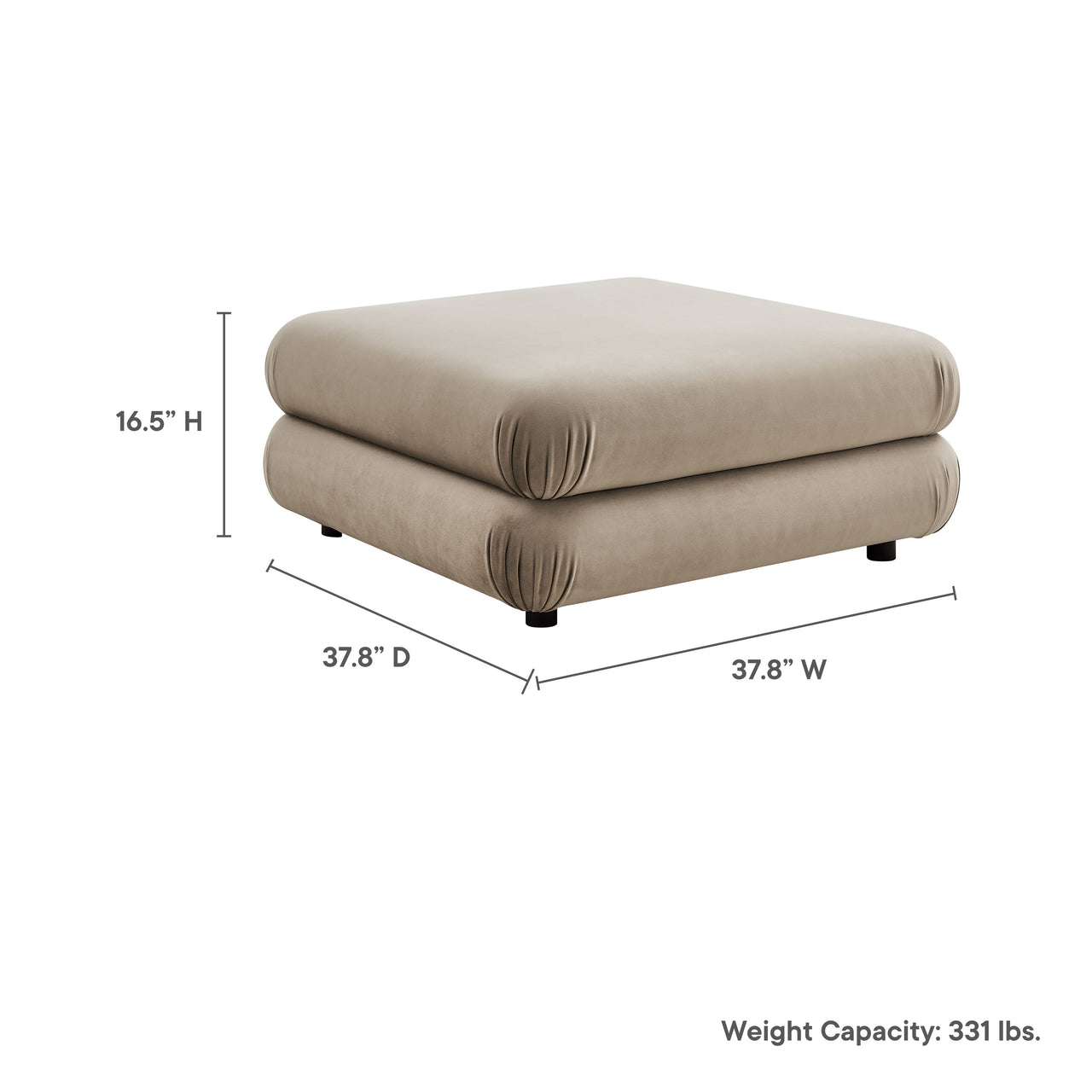Strata Upholstered Velvet Ottoman | Modular Sectional Component, Taupe