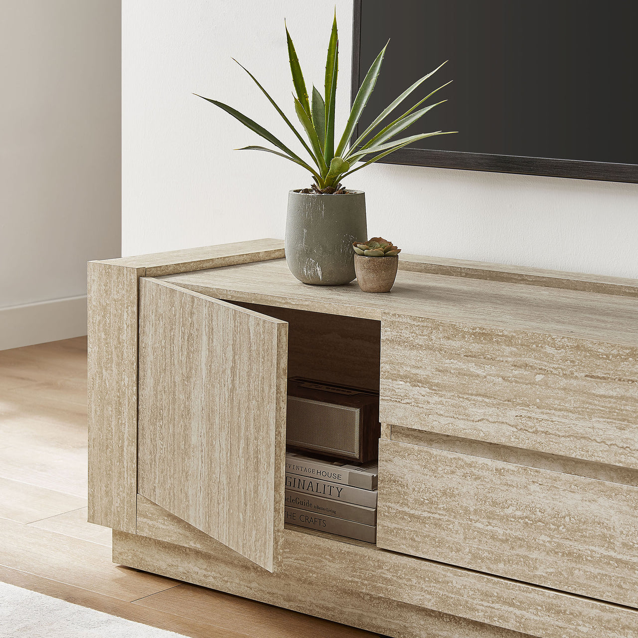 Terava TV Stand, Travertine