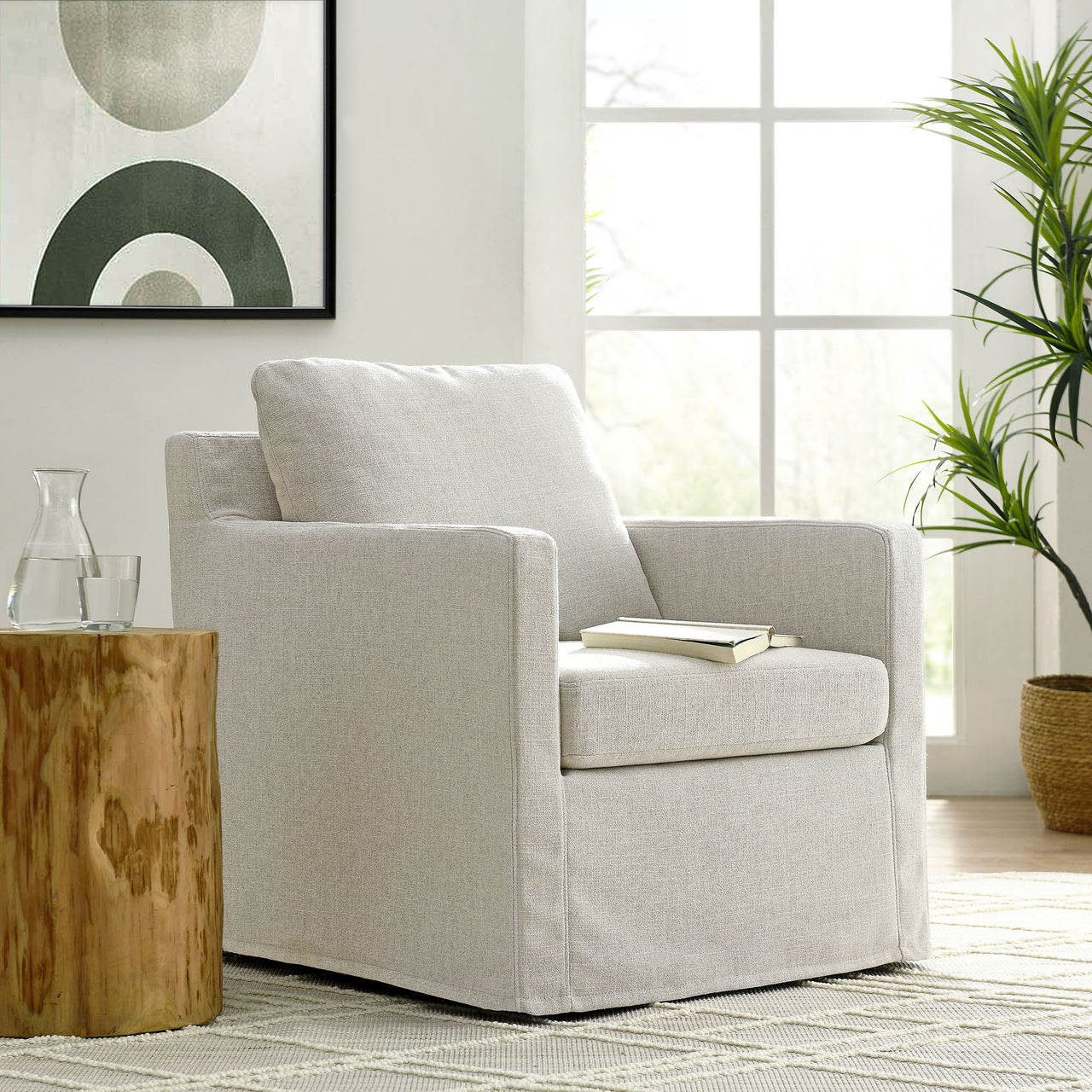 Monique Swivel Accent Chair, Linen