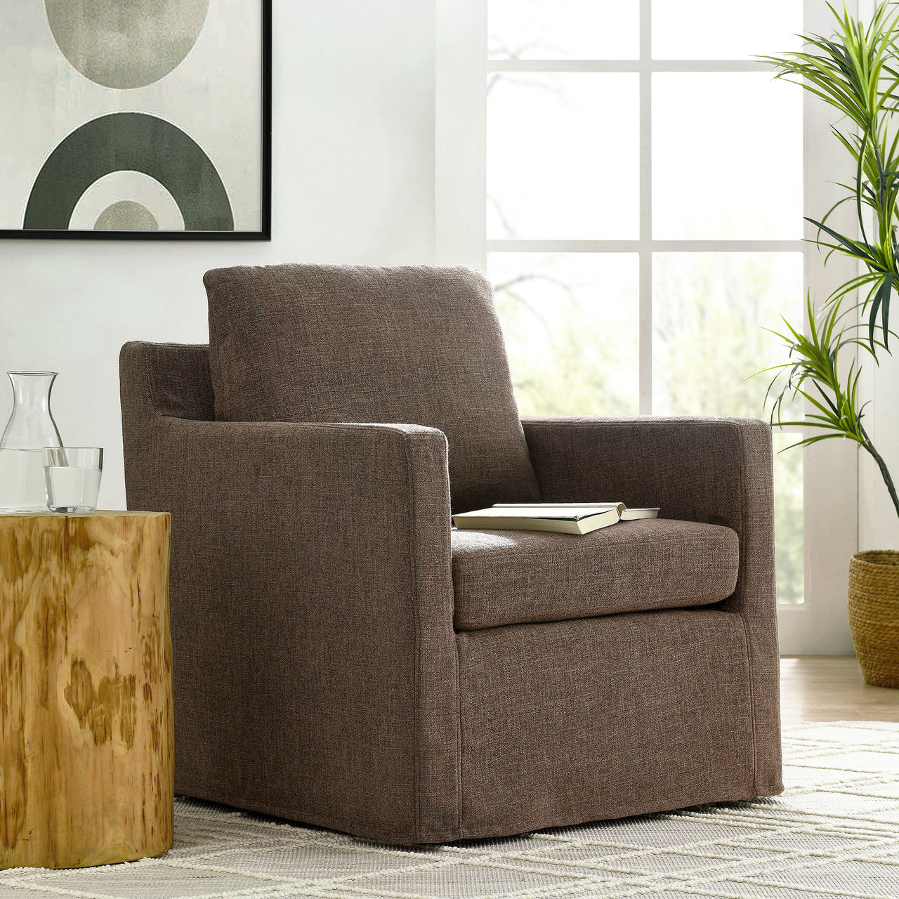 Monique Swivel Accent Chair, Mocha