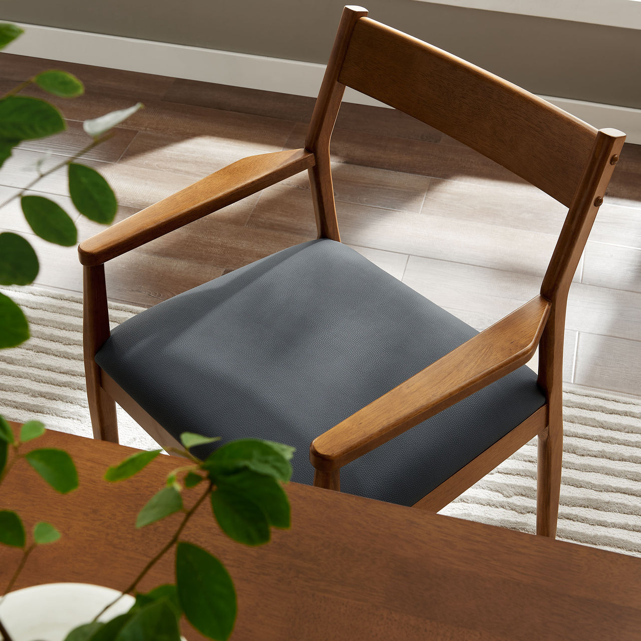 Hephaestus Eco-Leather Dining Armchairs Set of 2, Walnut & Black