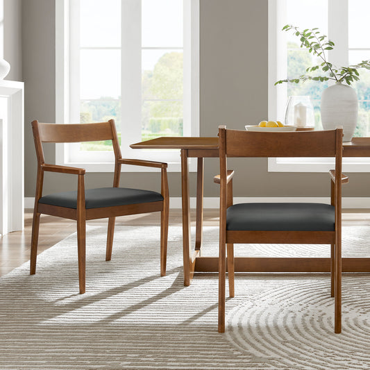 Hephaestus Eco-Leather Dining Armchairs Set of 2, Walnut & Black