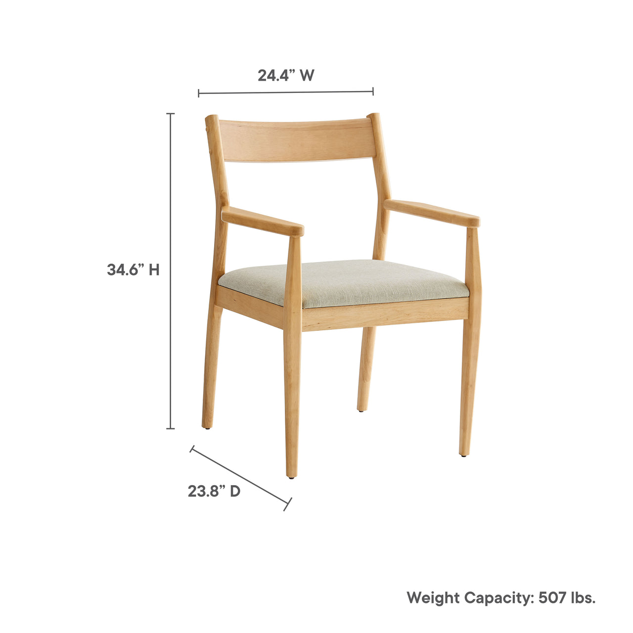 Hephaestus 7-Piece Dining Set w/ Fabric Armchairs, Natural Wood & Beige