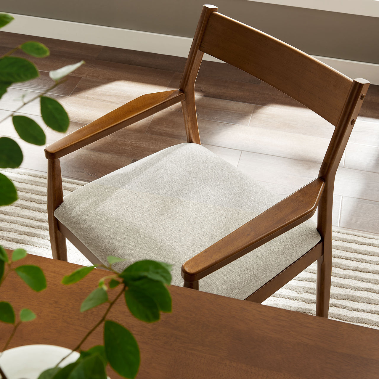 Hephaestus Fabric Dining Armchairs Set of 2, Walnut & Beige