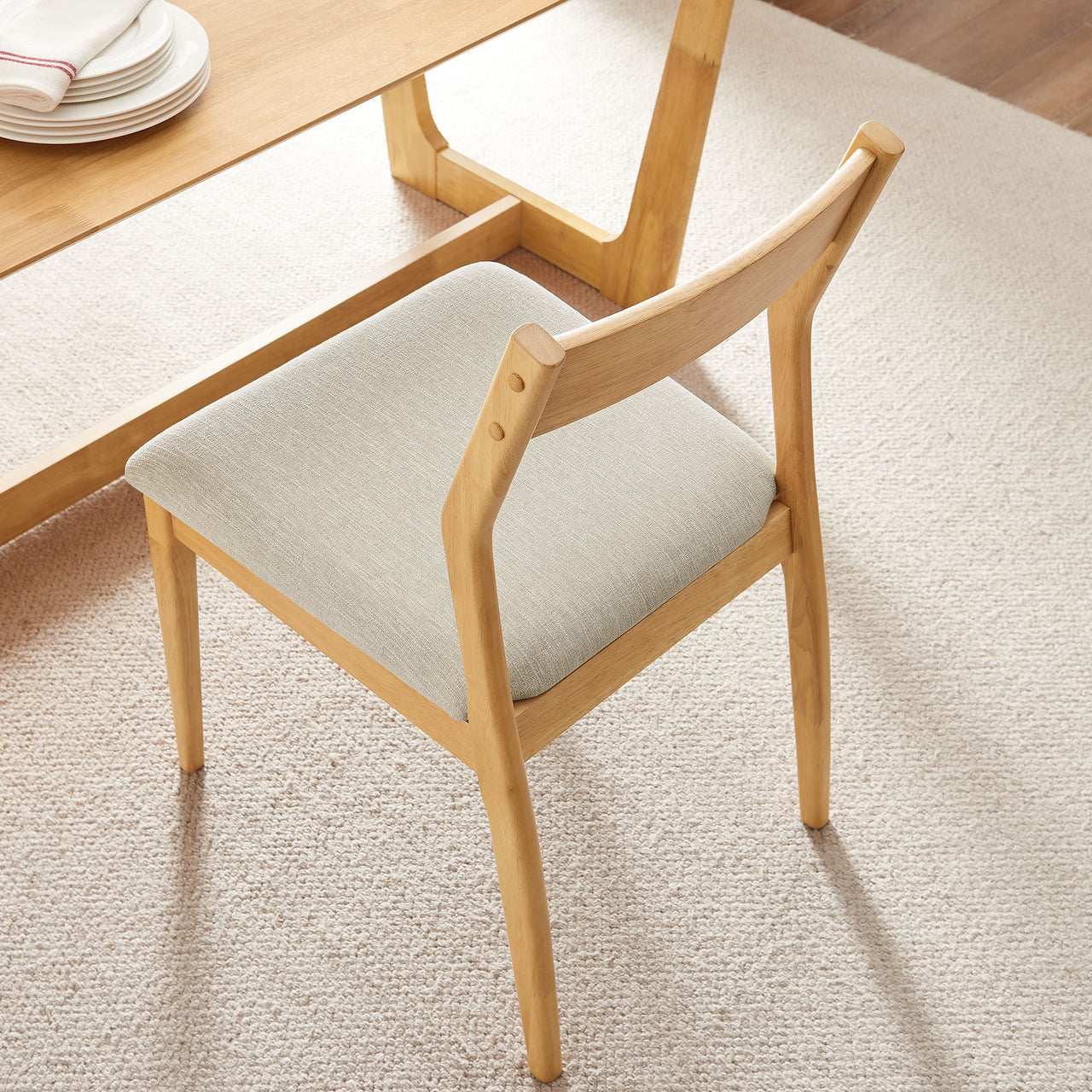 Hephaestus Fabric Dining Chair Set of 2, Natural Wood & Beige