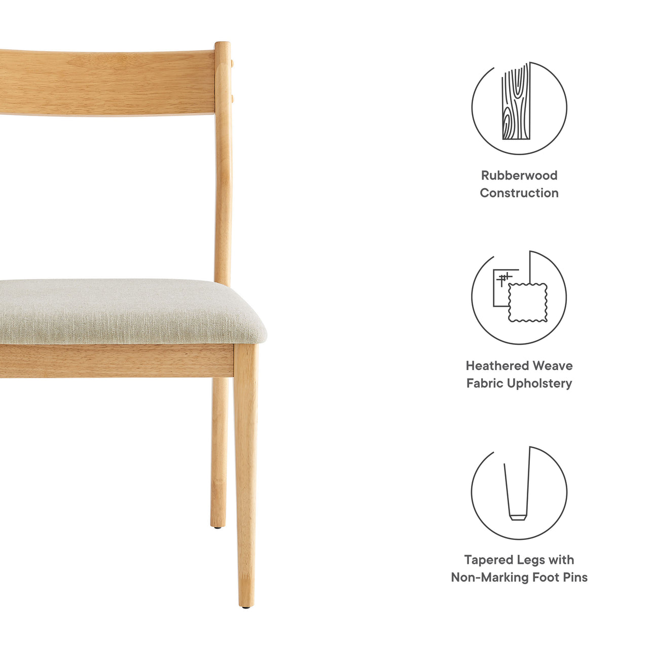 Hephaestus 7-Piece Dining Set w/ Fabric Side Chairs, Natural Wood & Beige