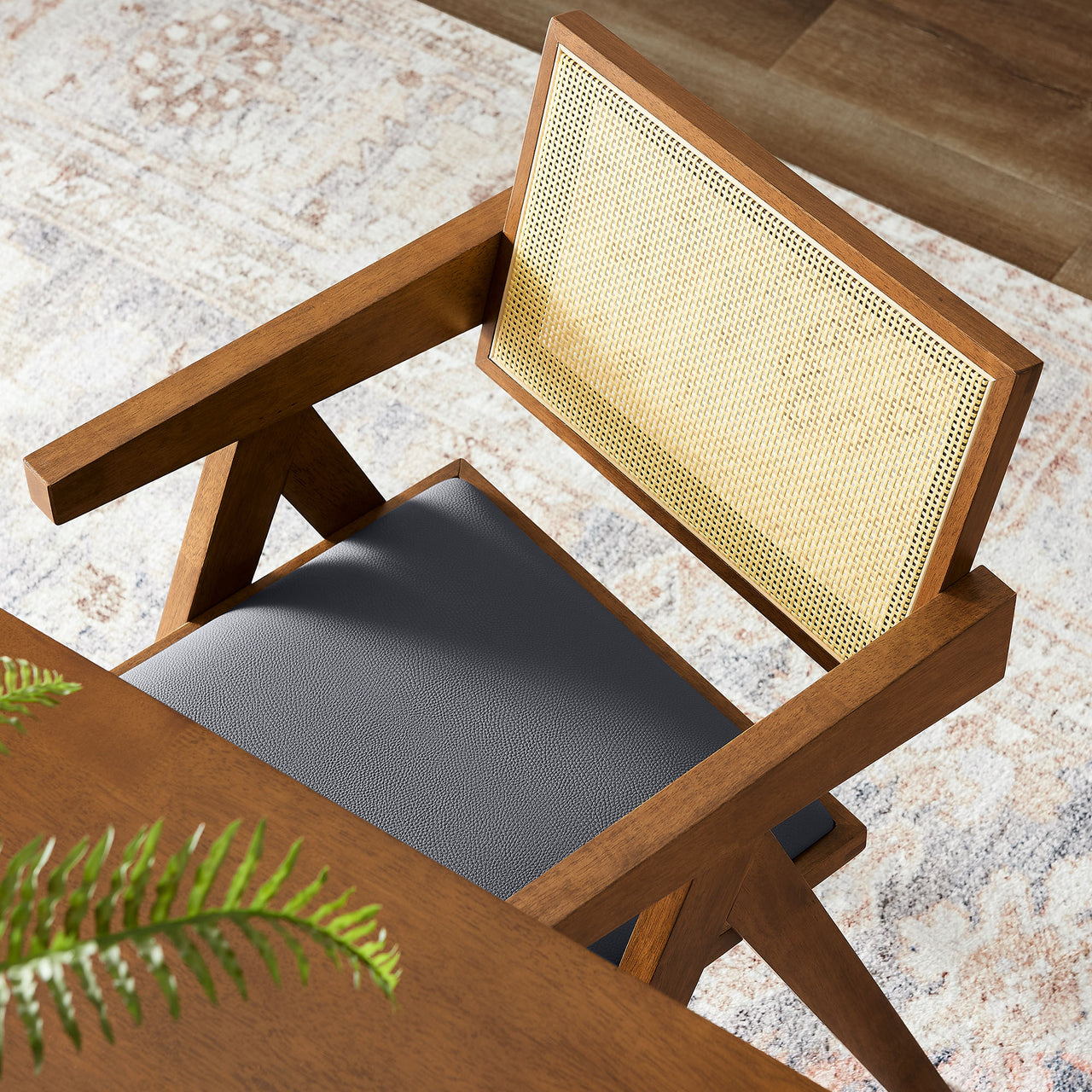 Demeter Eco-Leather Armchair Set of 2, Walnut & Black