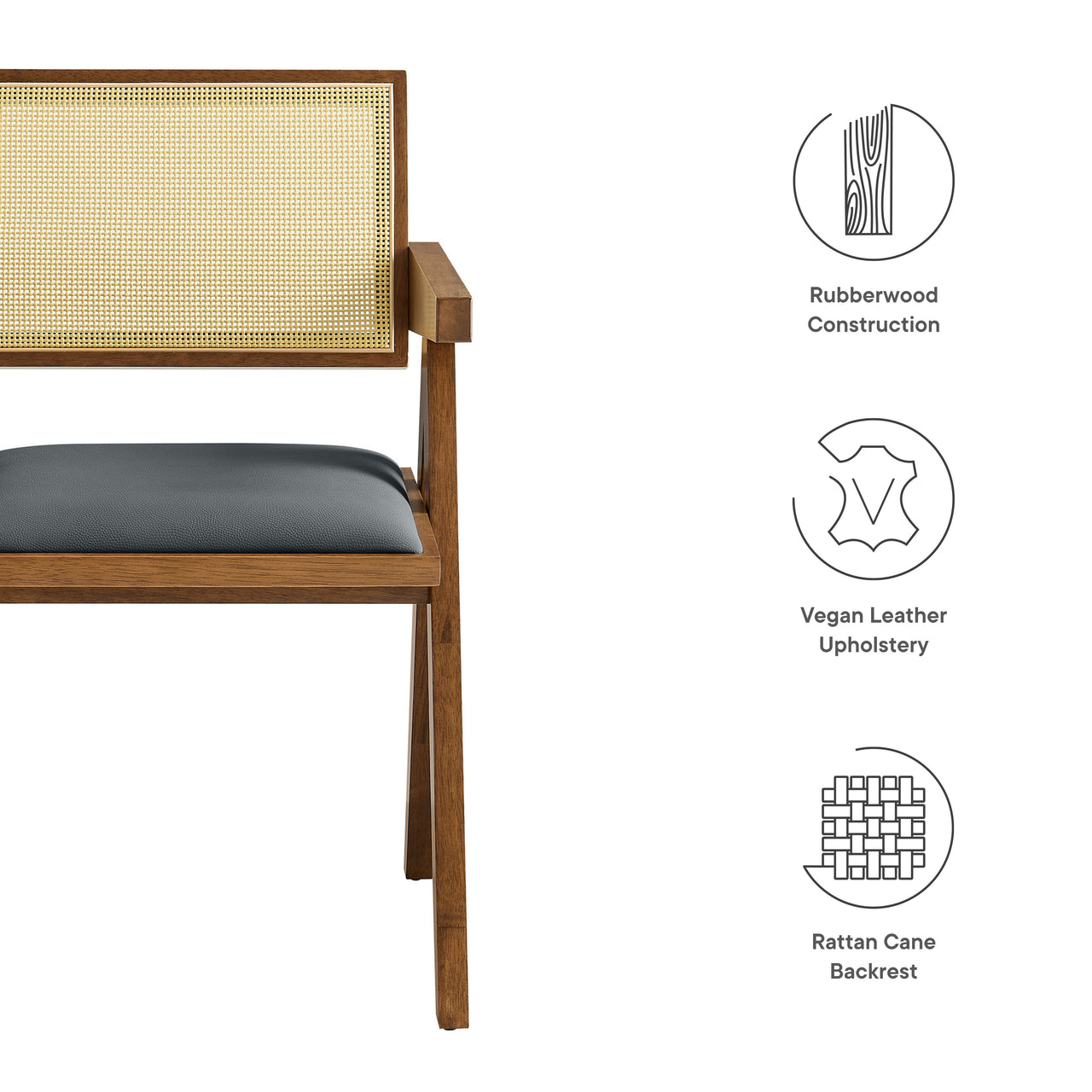 Demeter Eco-Leather Armchair Set of 2, Walnut & Black