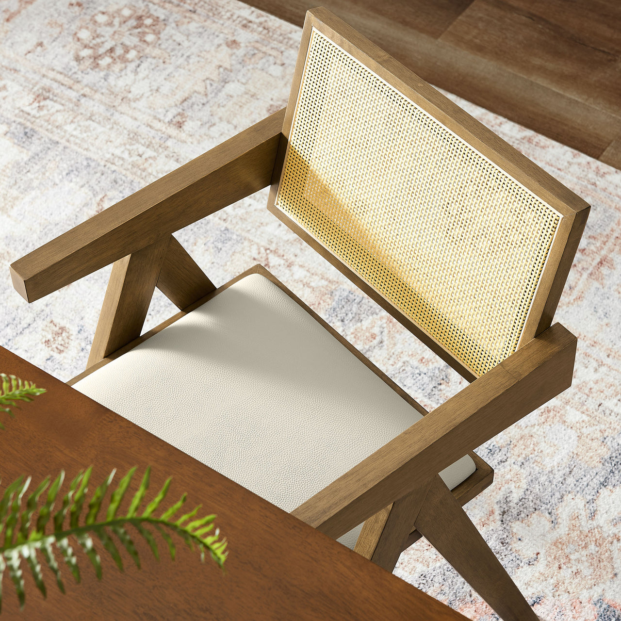 Demeter Eco-Leather Armchair Set of 2, Weathered Oak & Ivory