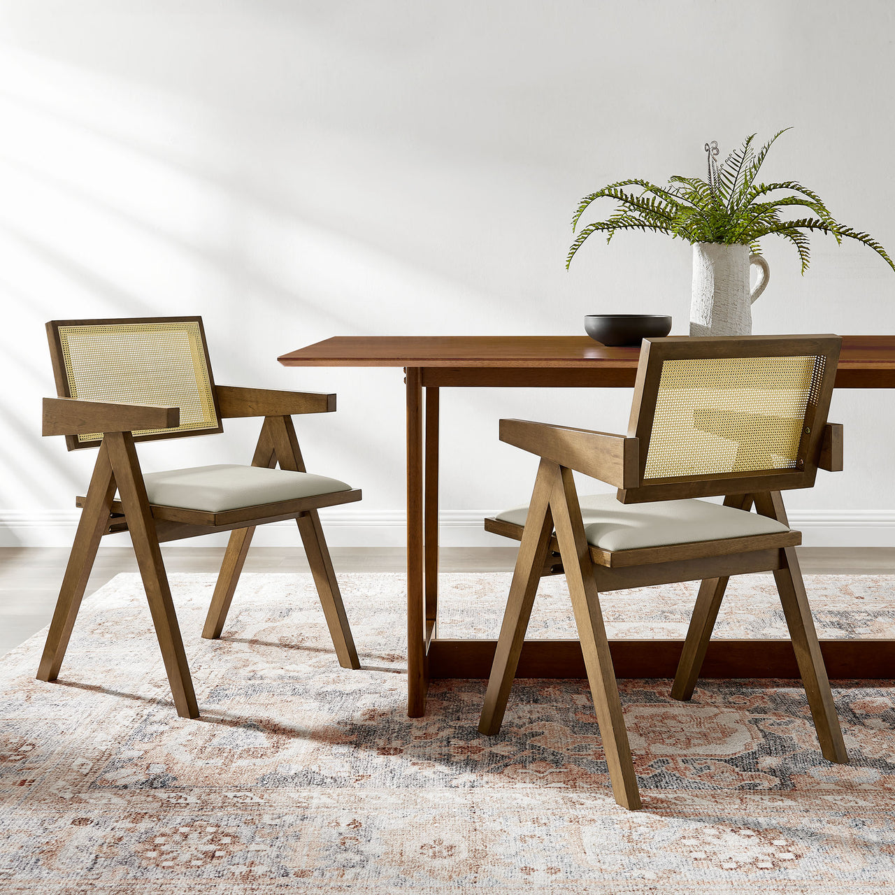 Demeter Eco-Leather Armchair Set of 2, Weathered Oak & Ivory