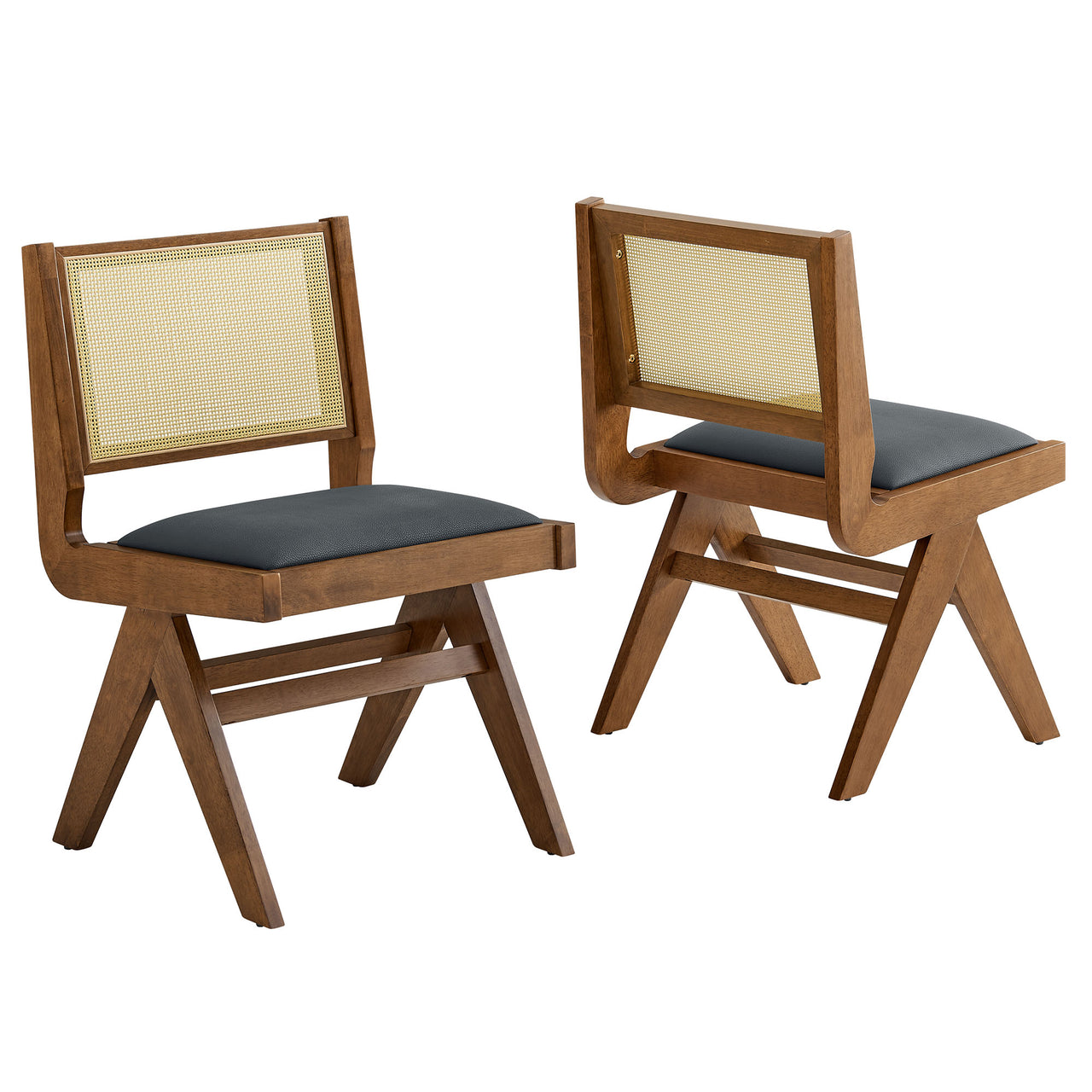 Demeter Eco-Leather Dining Chair Set of 2, Walnut & Black