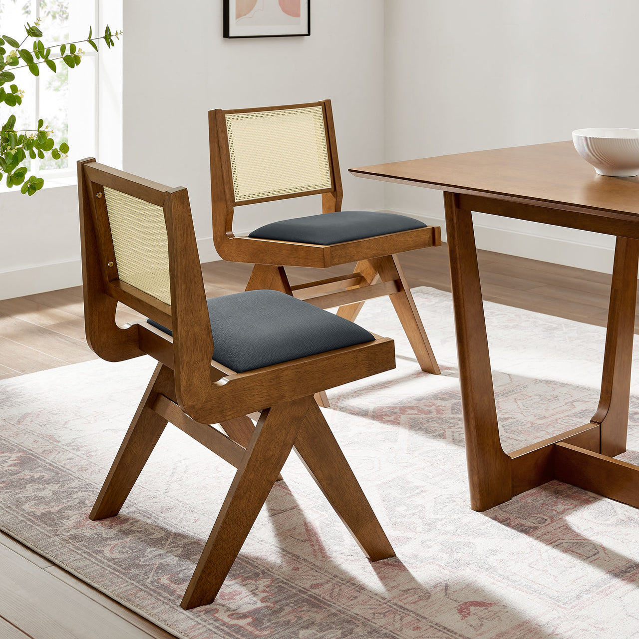 Demeter Eco-Leather Dining Chair Set of 2, Walnut & Black