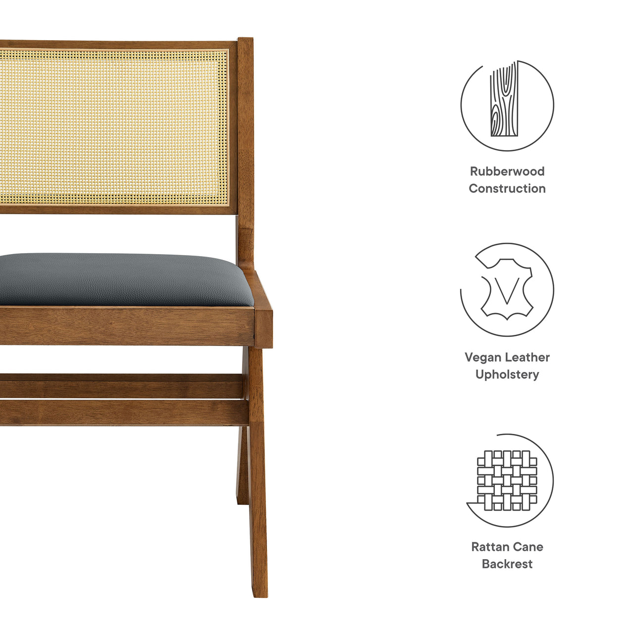 Demeter Eco-Leather Dining Chair Set of 2, Walnut & Black