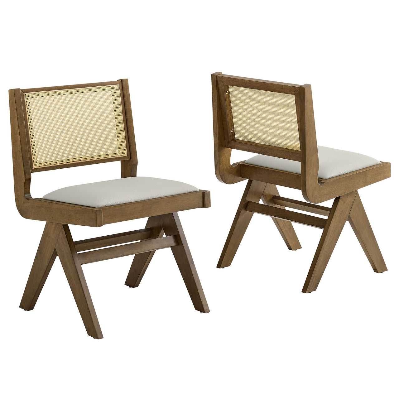 Demeter Eco-Leather Dining Chair Set of 2, Weathered Oak & Ivory