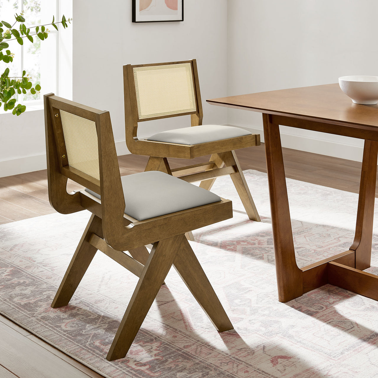 Demeter Eco-Leather Dining Chair Set of 2, Weathered Oak & Ivory