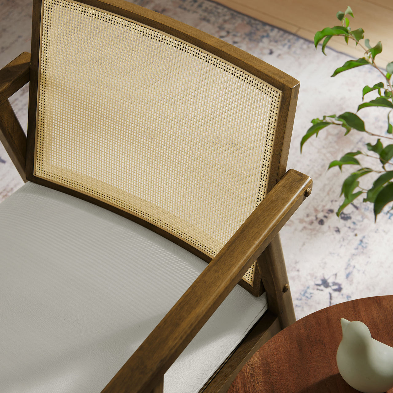 Demeter Eco-Leather Accent Chair Set of 2, Weathered Oak & Ivory