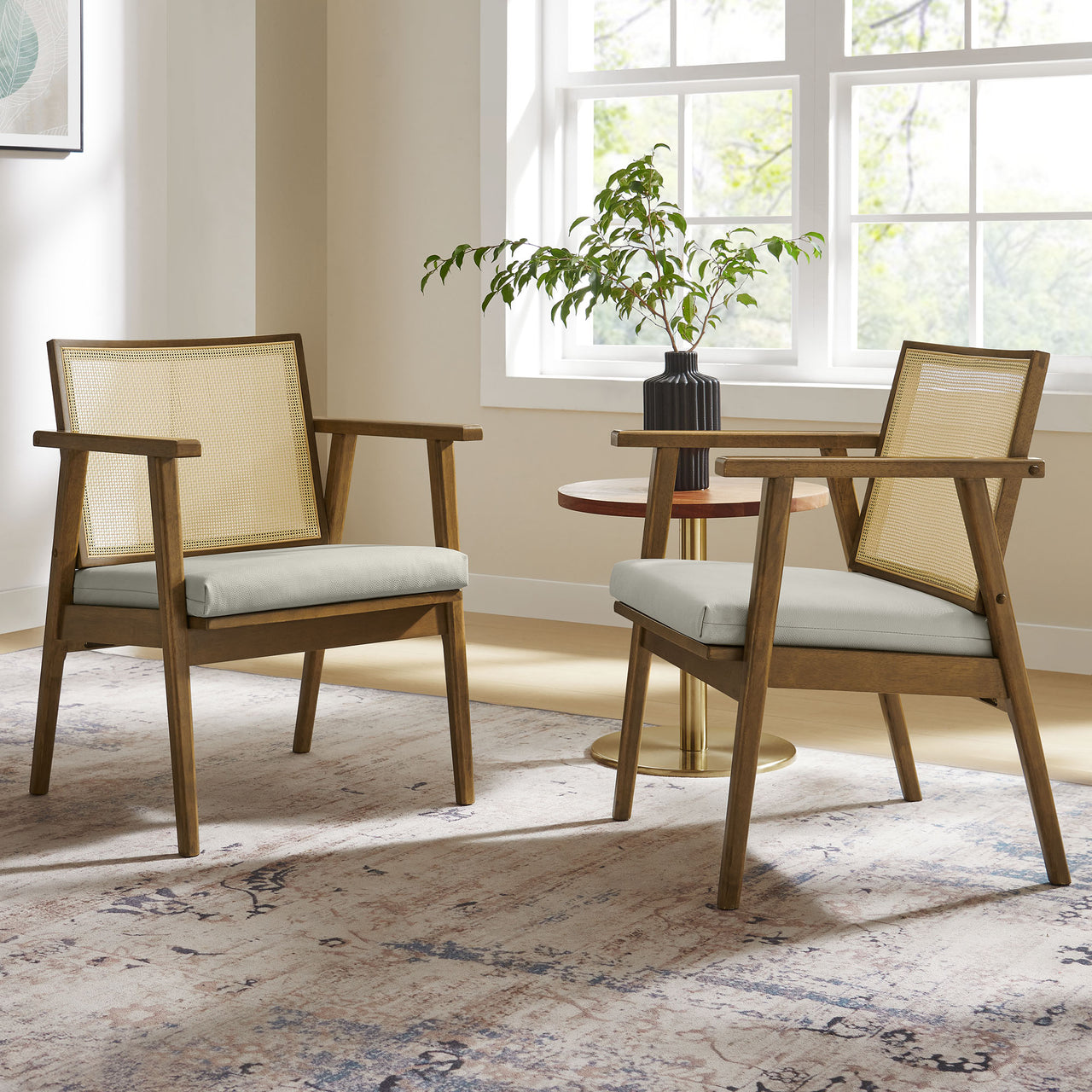 Demeter Eco-Leather Accent Chair Set of 2, Weathered Oak & Ivory