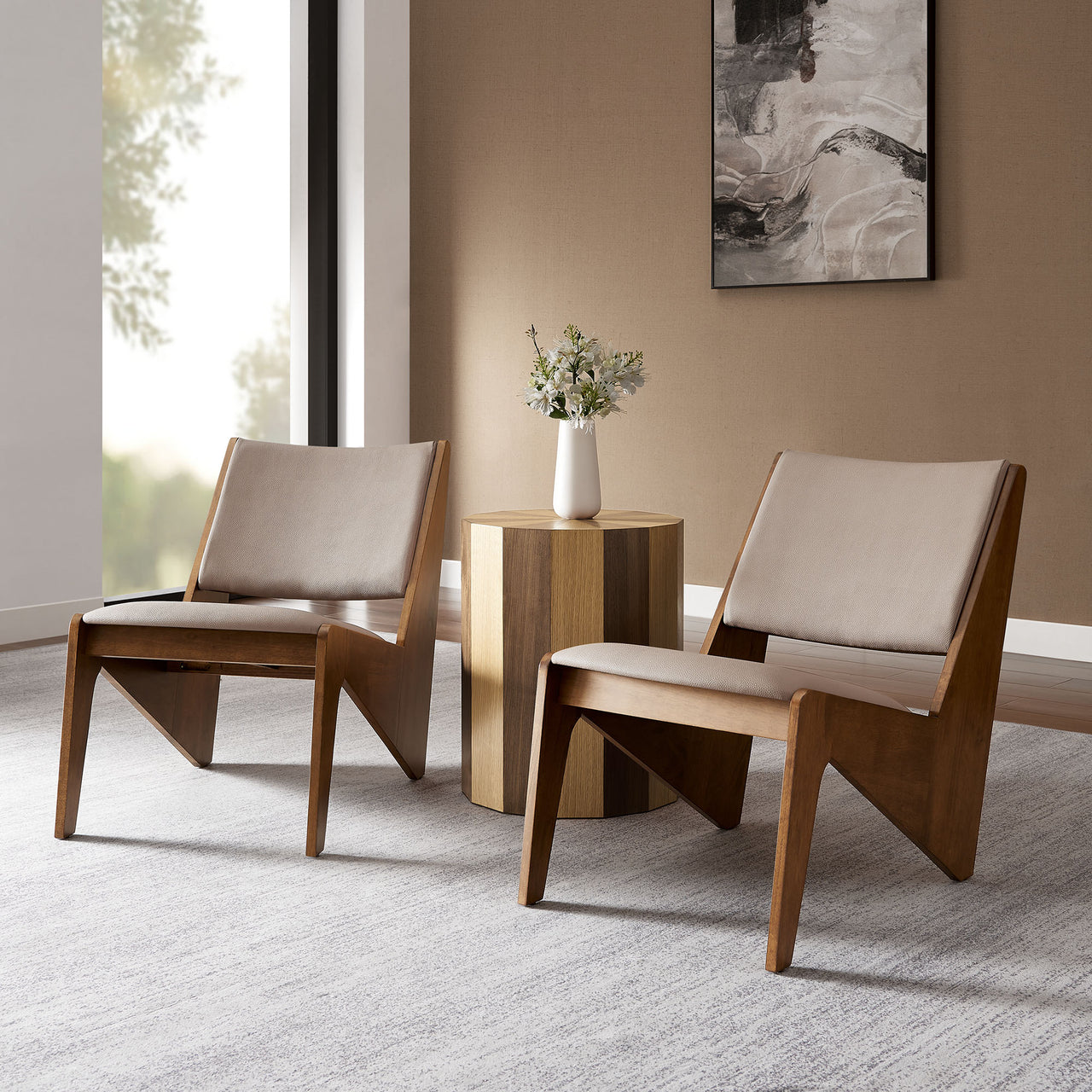 Valliora Eco-Leather Accent Chairs Set of 2, Walnut & Light Brown