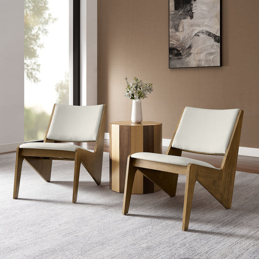 Valliora Eco-Leather Accent Chairs Set of 2, Oak & Ivory