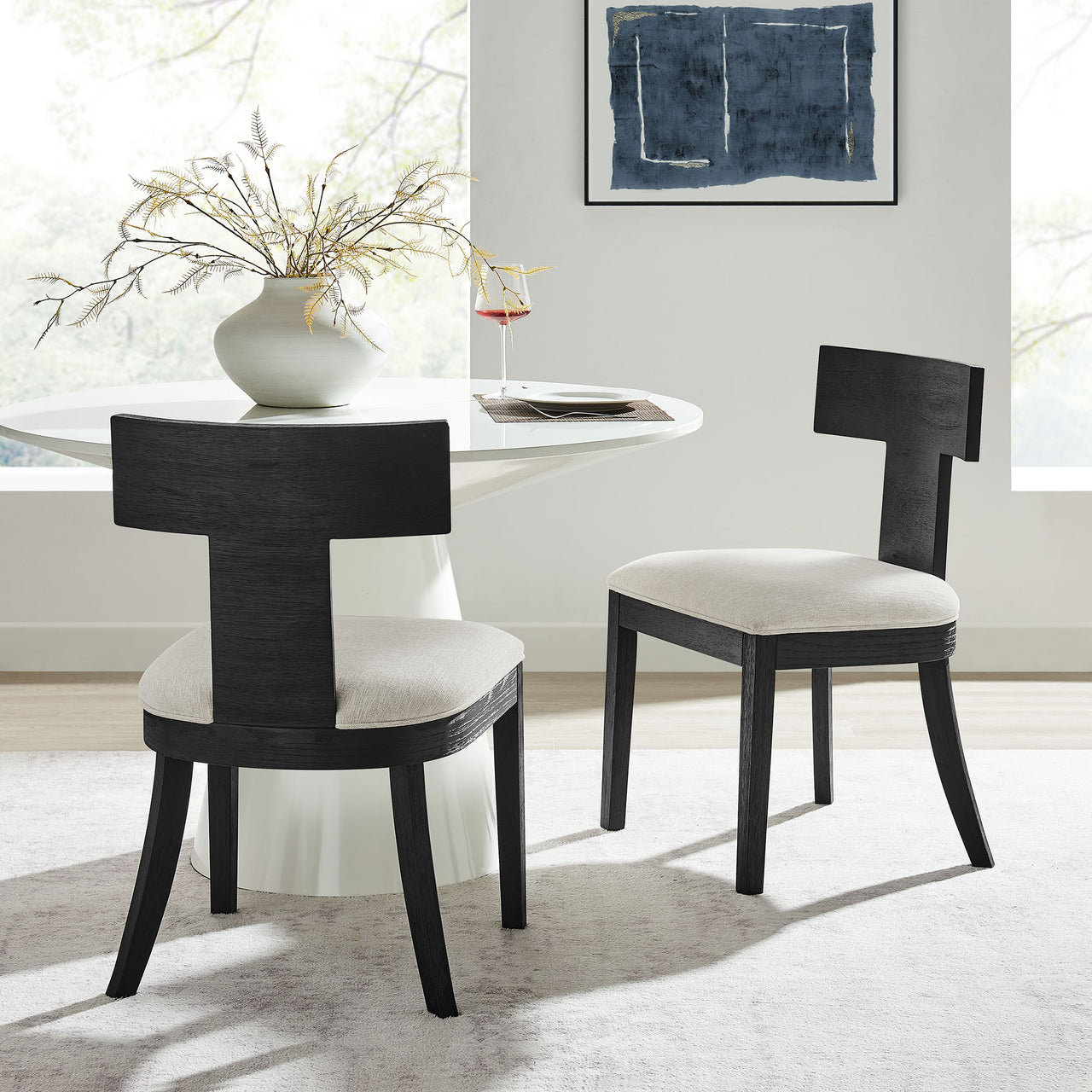 Isoldean Dining Chair Set of 2, Black & Ivory