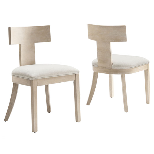 Isoldean Dining Chair Set of 2, Natural Wood & Ivory