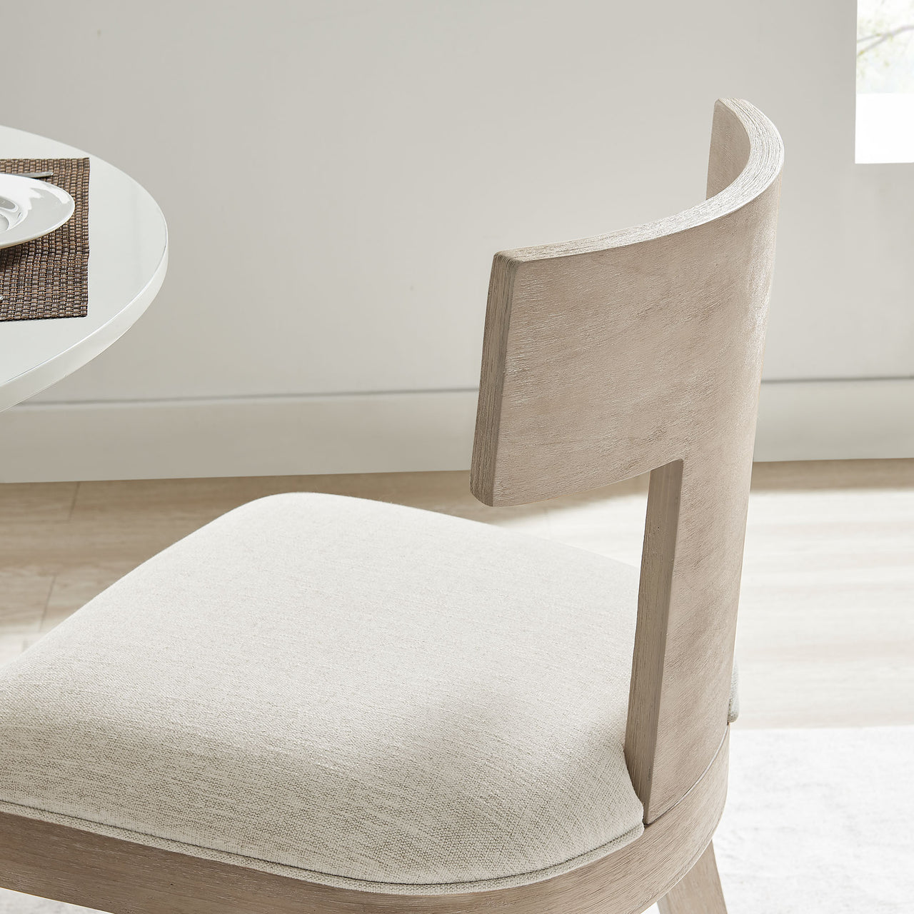 Isoldean Dining Chair Set of 2, Natural Wood & Ivory