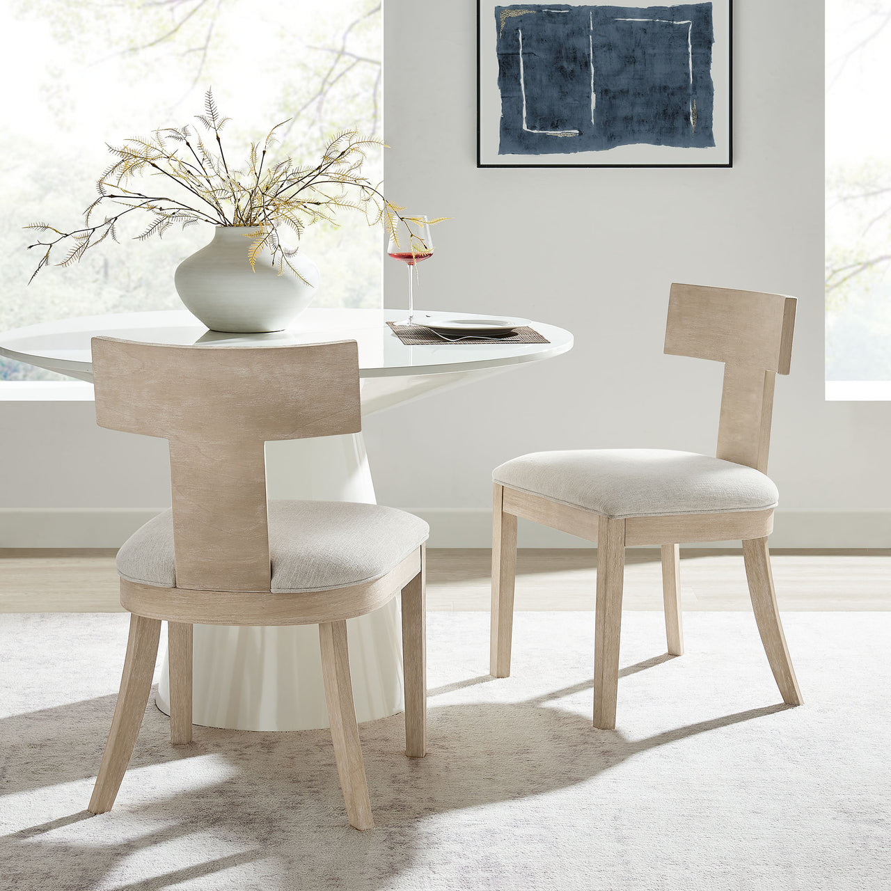 Isoldean Dining Chair Set of 2, Natural Wood & Ivory