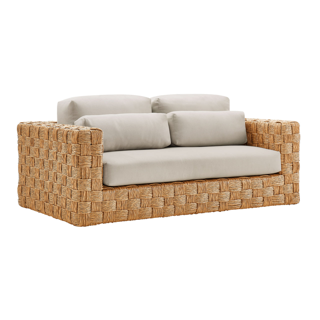Theseus Alfresco Loveseat, Natural Wood & Light Gray