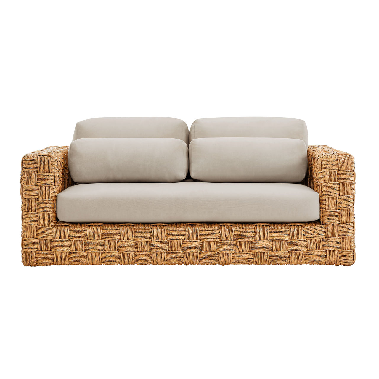 Theseus Alfresco Loveseat, Natural Wood & Light Gray