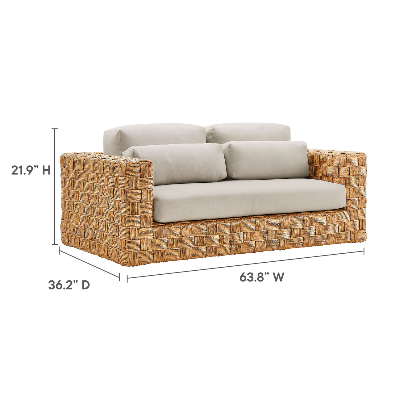 Theseus Alfresco Loveseat, Natural Wood & Light Gray