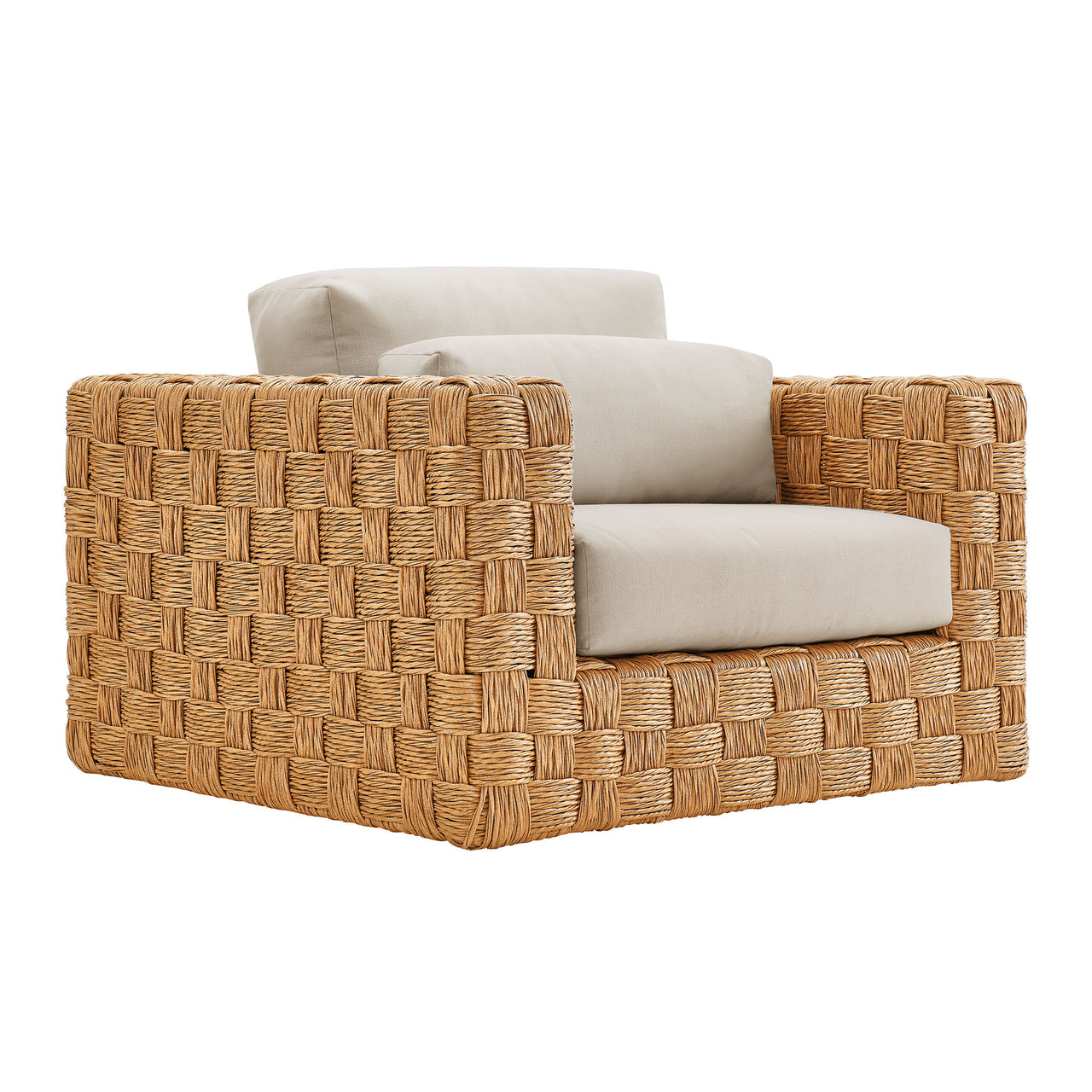 Theseus Alfresco Armchair, Natural Wood & Light Gray