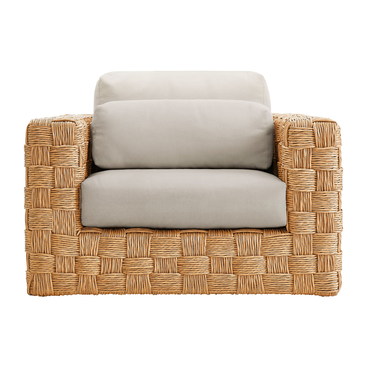 Theseus Alfresco Armchair, Natural Wood & Light Gray