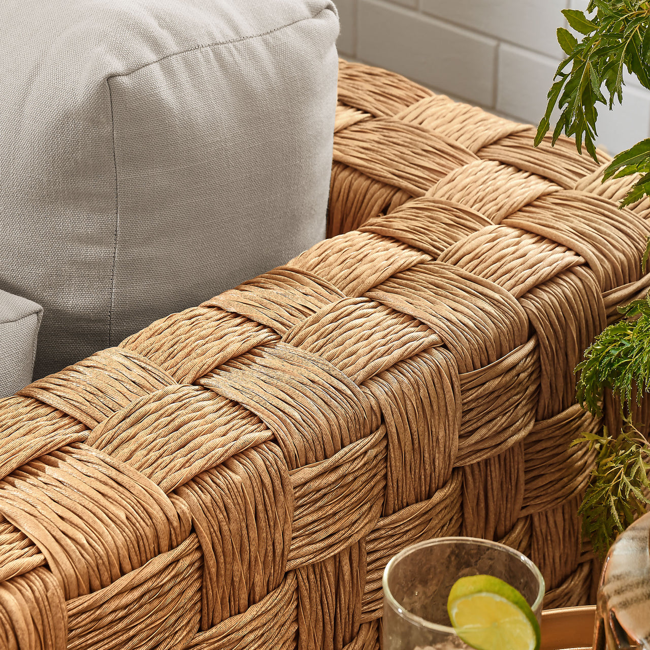 Theseus Alfresco Armchair, Natural Wood & Light Gray