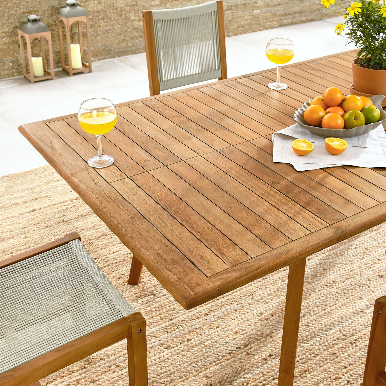 Alvierra 7-Piece Alfresco Teak and Rope Dining Set with Armless Chairs, Natural Wood