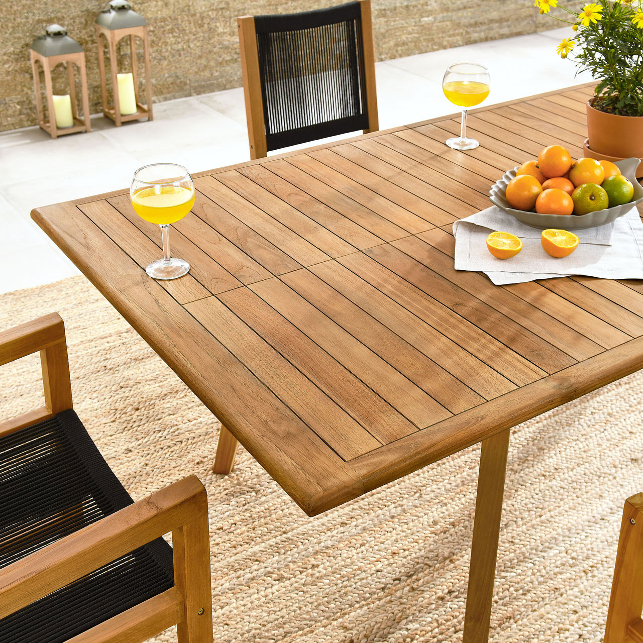 Alvierra 7-Piece Alfresco Teak and Rope Dining Set, Natural Wood & Black