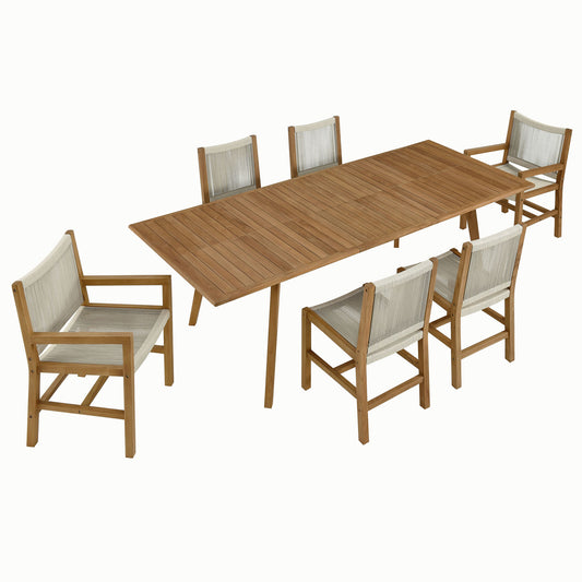 Alvierra 7-Piece Alfresco Teak and Rope Dining Set, Natural Wood
