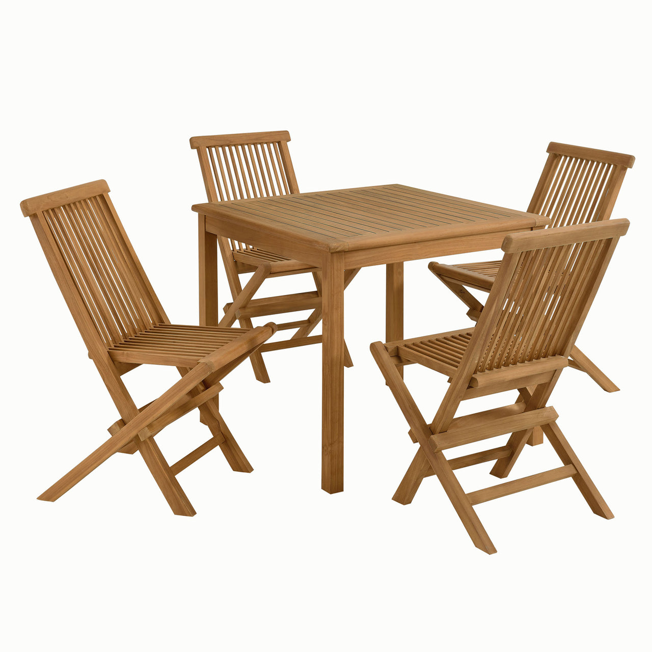 Alvierra 5-Piece Alfresco Teak Dining Set with Folding Chairs, Natural Wood