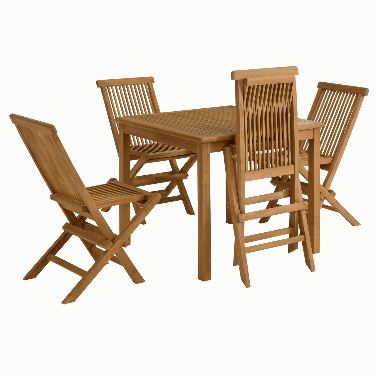 Alvierra 5-Piece Alfresco Teak Dining Set with Folding Chairs, Natural Wood