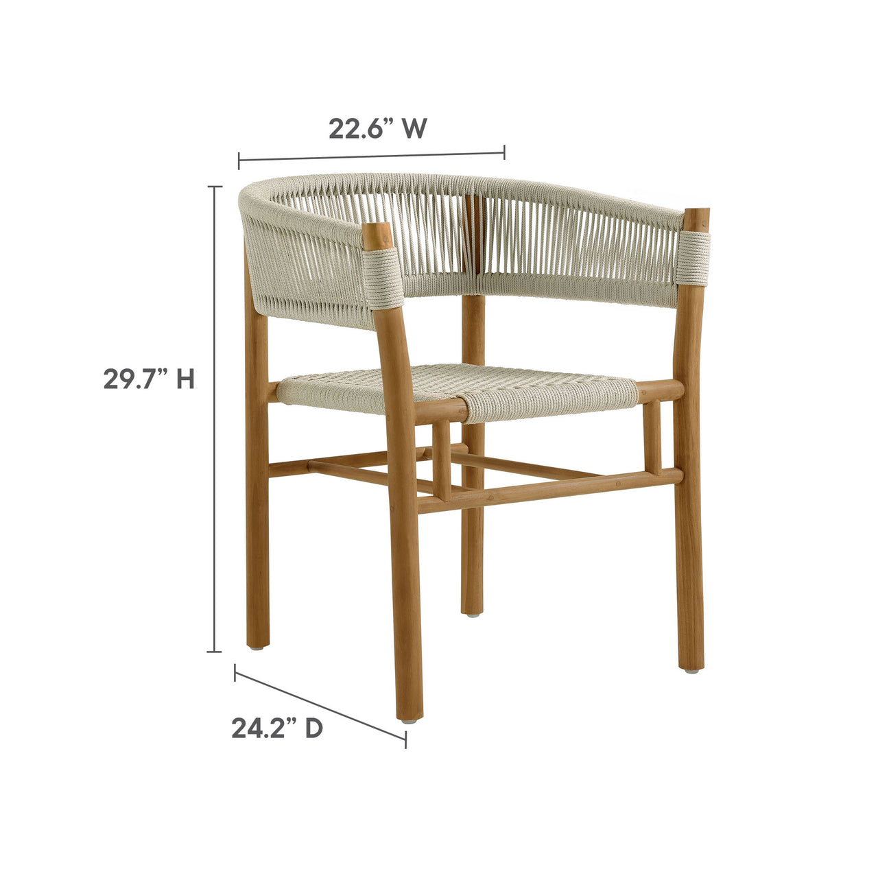 Alvierra 5-Piece Alfresco Teak and Rope Dining Set with Curved-Back Armchairs, Natural Wood